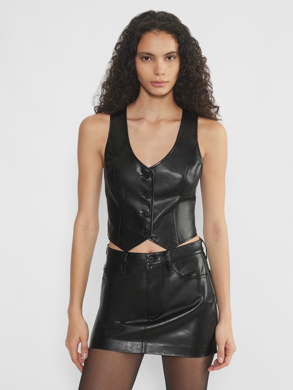 Denim Forum The 90’s Mia Black Faux Leather Vest